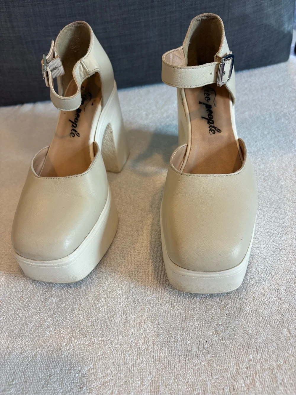 Free People Gwen Leather Mary Jane Platform Heels Moonlight White Sz 7